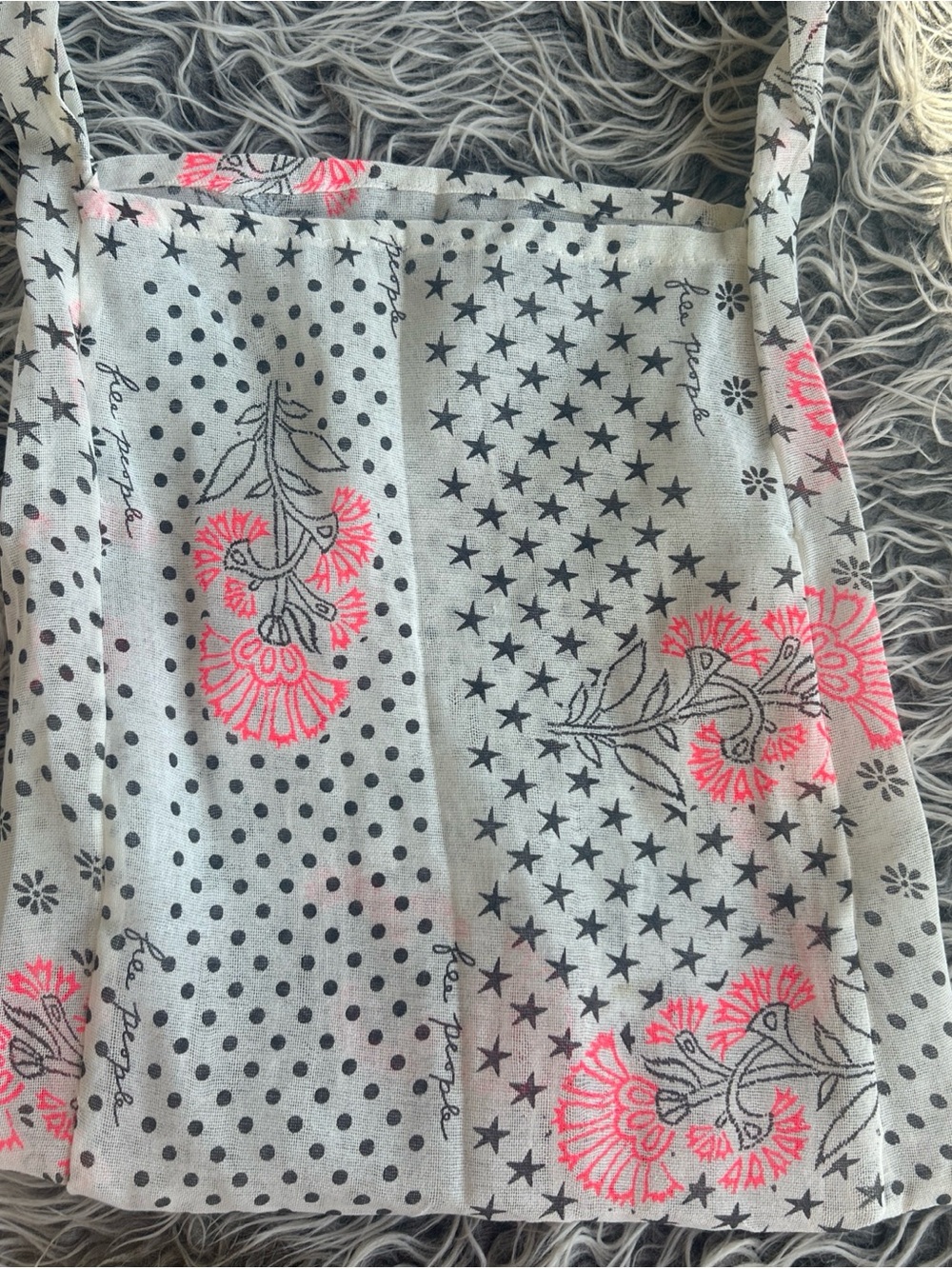 Free People Large Pink Black White Gauze Cotton Reusable Hobo Shoulder Bag 14x14